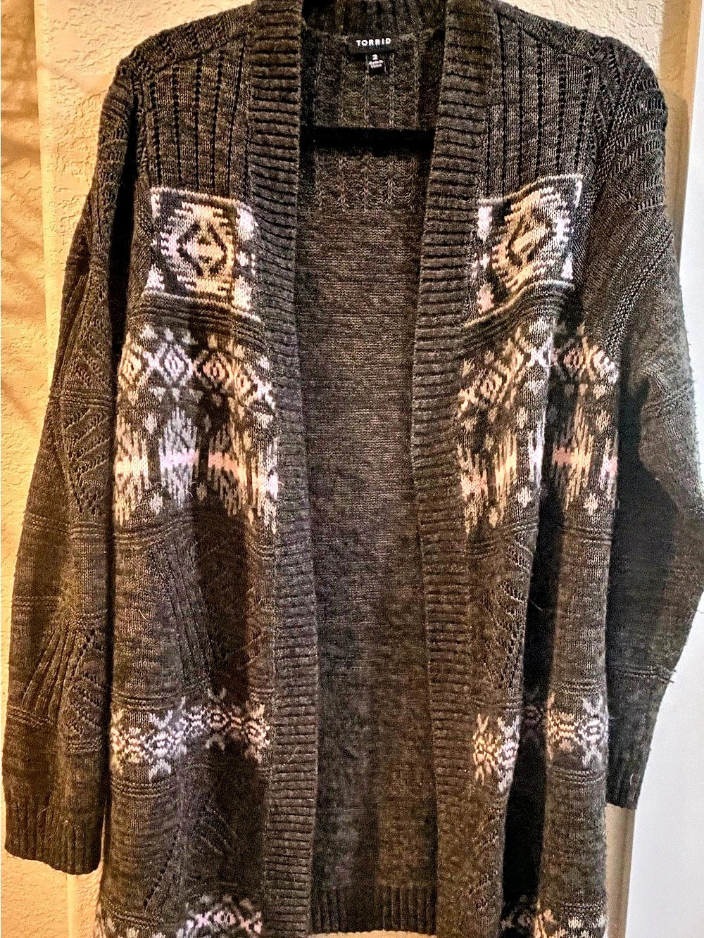 Torrid Geometric Knit Cardigan Black & Pink Size 2